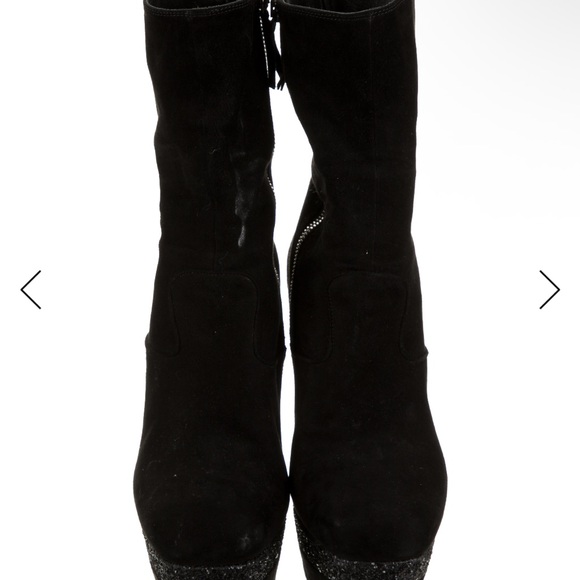 Miu Miu Black Suede Platform Block-Heel Boots - Picture 3 of 5